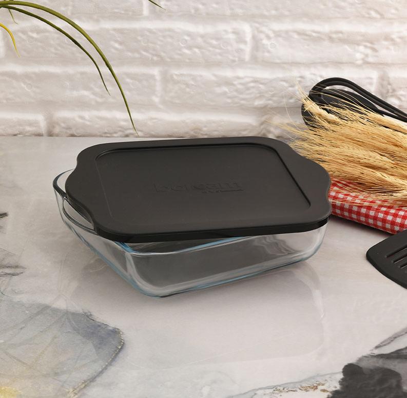 Pasabahce Borcam Quadratische Form mit Schwarzem Deckel