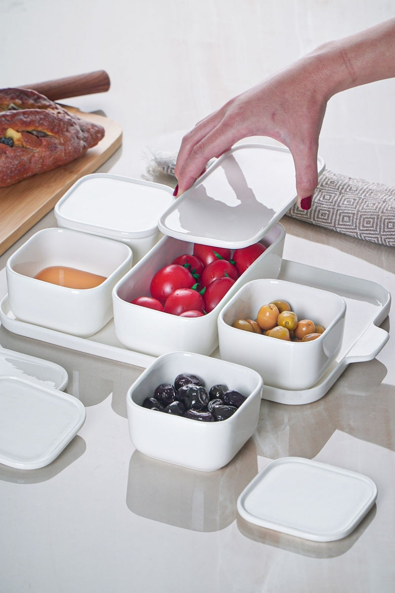 Bianco Perla Pure White Frühstücksset 11 Teilig mit Deckel