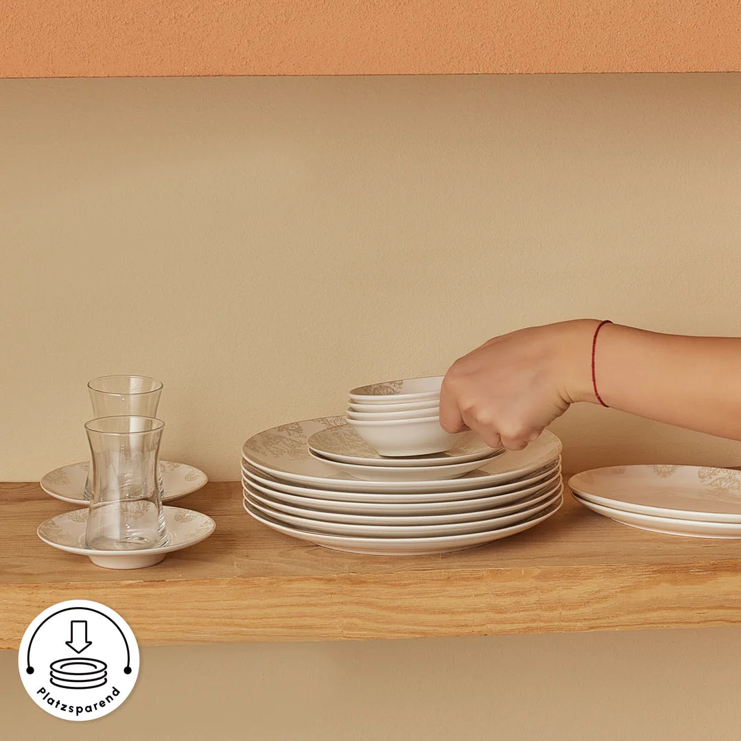 Karaca Artiste Bone China 20-teiliges Frühstückset für 6 Personen, Weiß