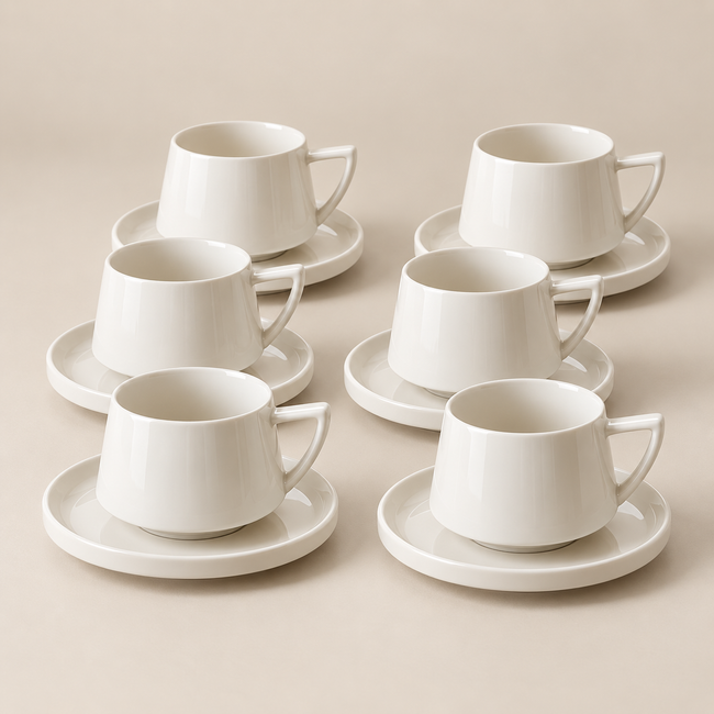 Bellon Kaffeetassen Set Weiß 12-Teilig