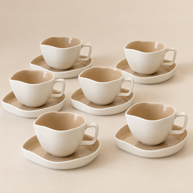 Bonnes Mokkatassen Set Weiß-Beige 12-Teilig