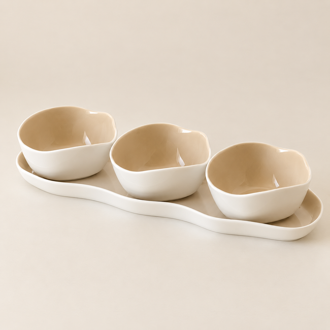 Bonnes Schalen Set Weiß-Beige 4-Teilig