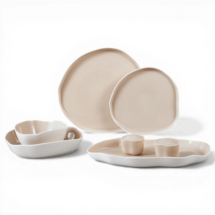 Bonnes Weiß Beige Geschirrset 27 teilig für 6 Personen