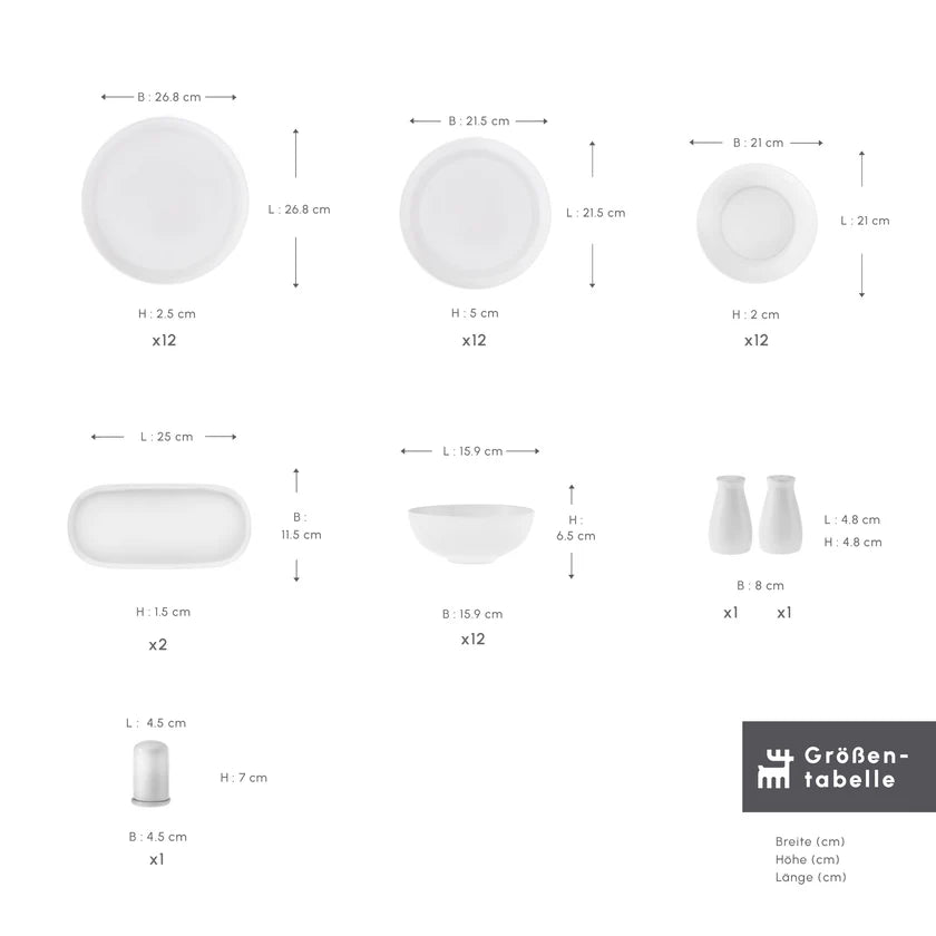 Karaca Streamline Favaro 53-Teiliges 12-Personen Geschirrset Weiß