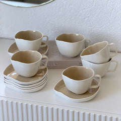 Bonnes Kaffeetassen Set Weiß-Beige 12-Teilig