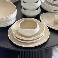 Blanzy Beige-Weiß Geschirrset 27 teilig für 6 Personen