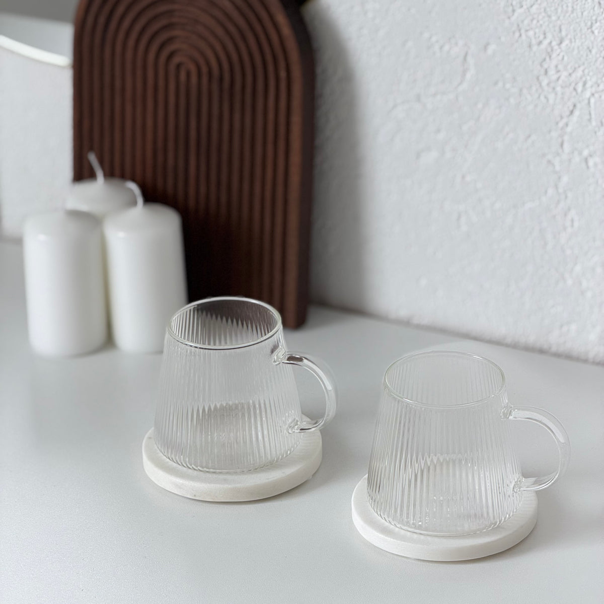 Riffel Teeglas mit Henkel 2er Set 280ml