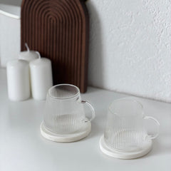 Riffel Teeglas mit Henkel 2er Set 280ml