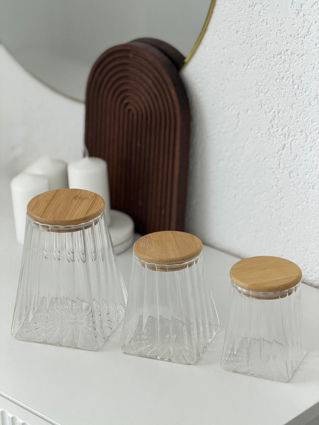 Kare Riffel Vorratsglas Set mit Deckel 3-Teilig