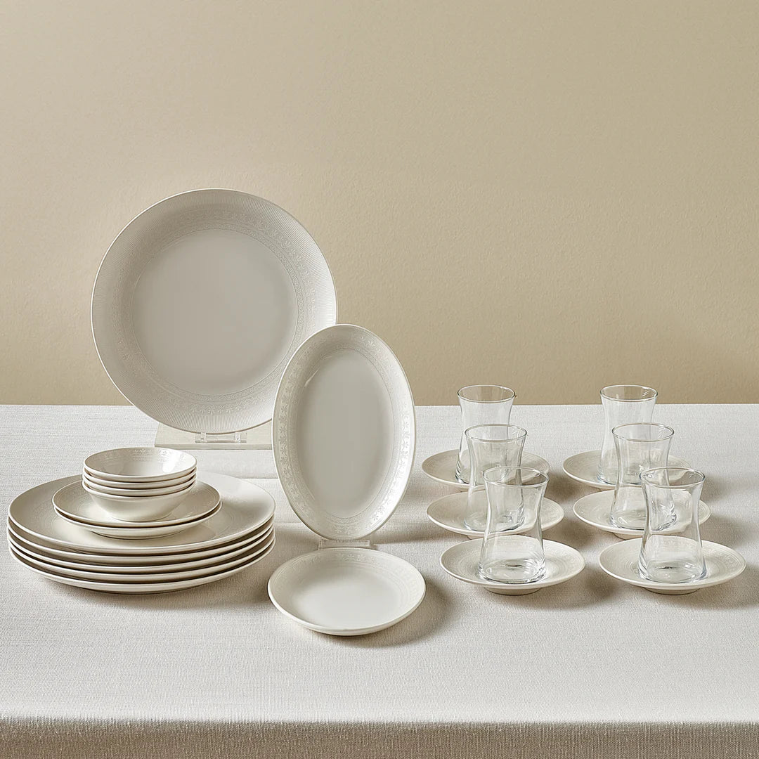 Karaca Artiste Bone China 20-teiliges Frühstückset für 6 Personen, Weiß