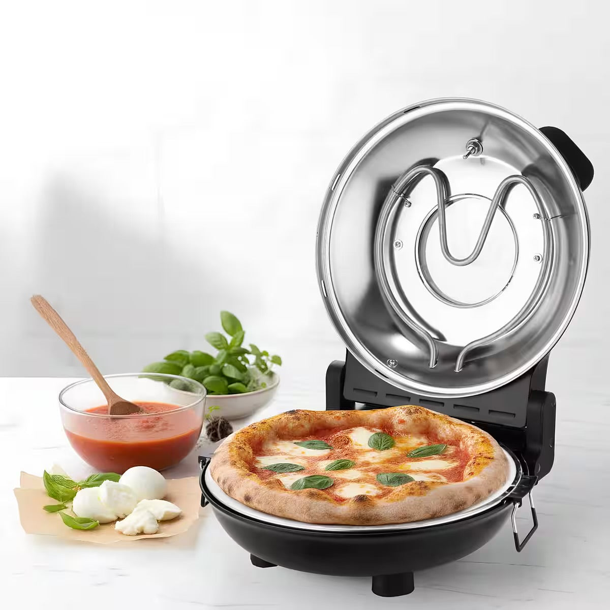 Mulex Pizzaofen Steinbackofen 1200 W - Pizzastein ø30 cm Schwarz