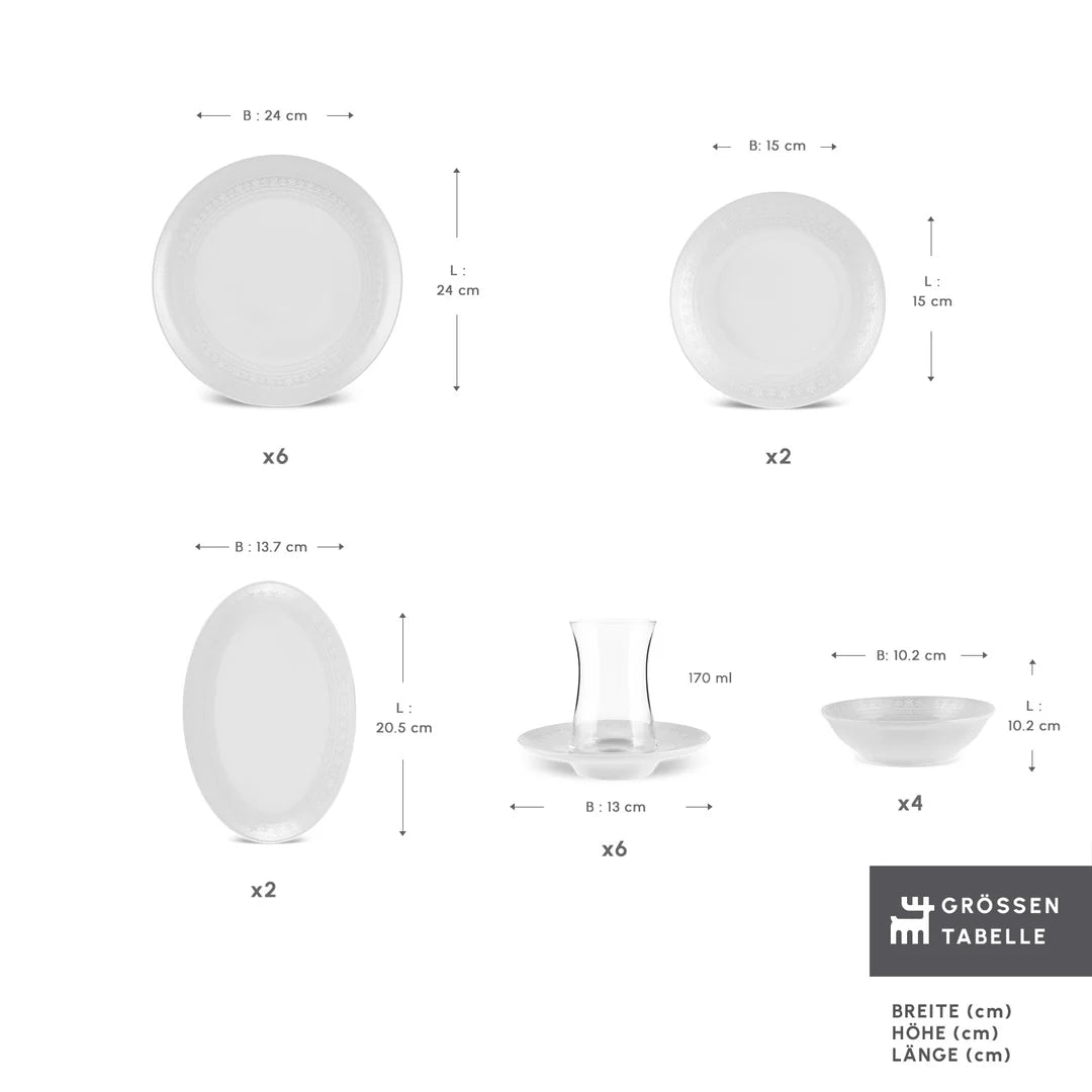 Karaca Artiste Bone China 20-teiliges Frühstückset für 6 Personen, Weiß
