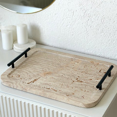 Travertin Tablett mit Griff Groß