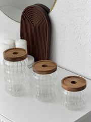 Wave Line Vorratsglas Set mit Akazienholz Deckel 3-Teilig