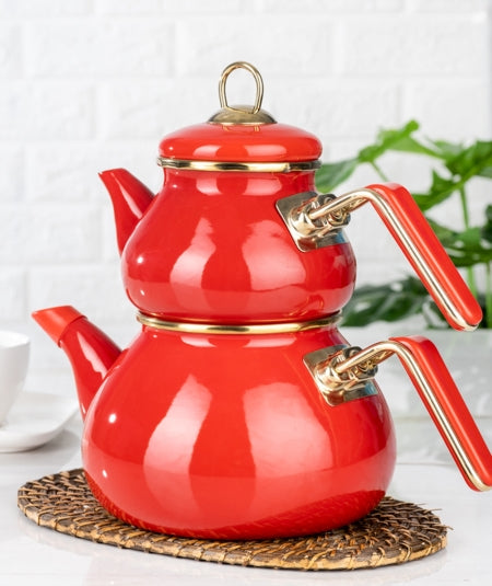 Roly Poly Rot Emaille Teekanne 1.0L + 2.0L