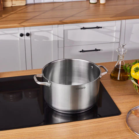 Karaca Elite Edelstahl-Induktions-Kochtopf mit Deckel, 28 cm, Silber