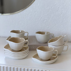 Bonnes Mokkatassen Set Weiß-Beige 12-Teilig
