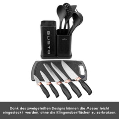 Karaca Gusto Schwarzes 12-teiliges Messer-/Schneidebrett-Set