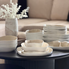 Bonnes Weiß Beige Geschirrset 27 teilig für 6 Personen