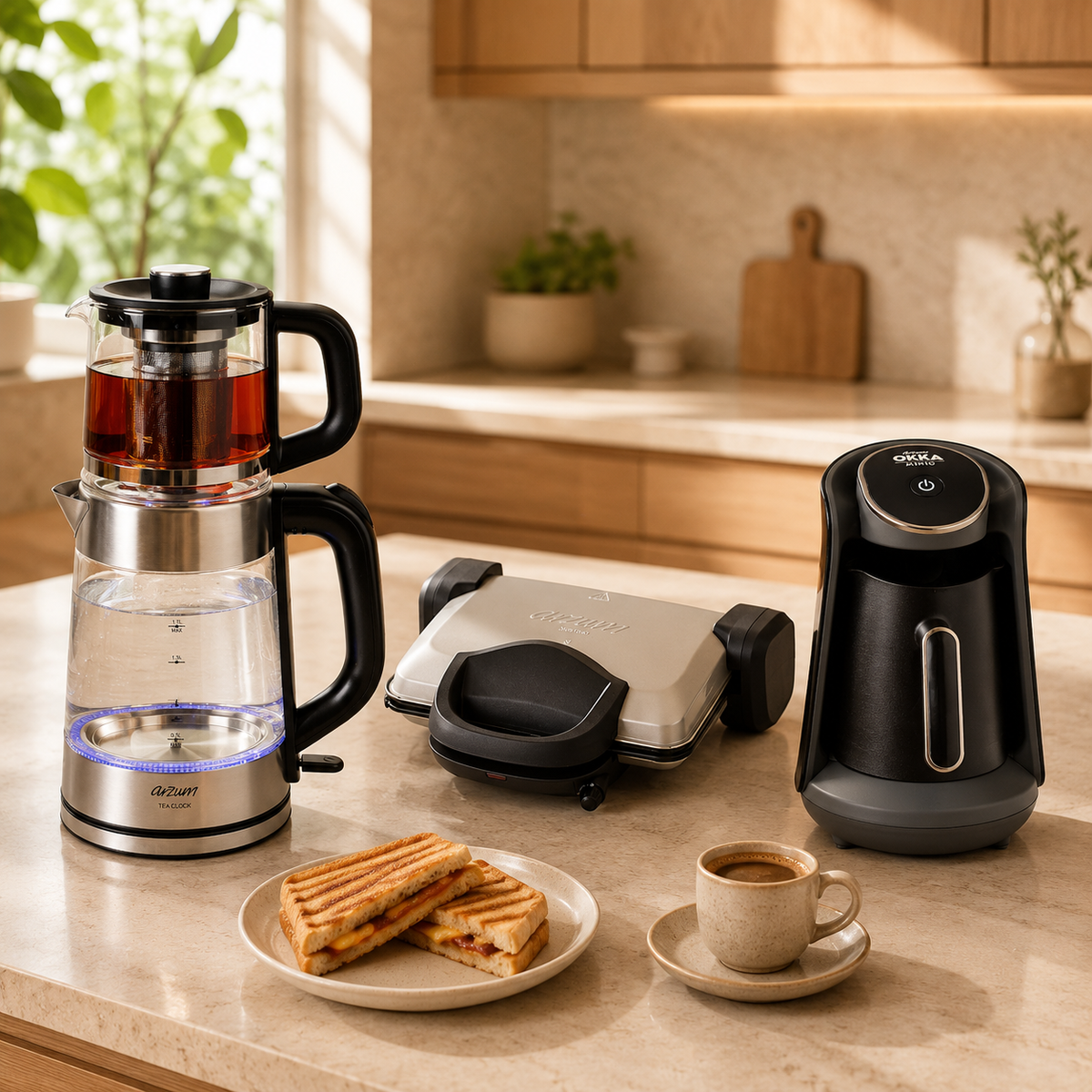 Arzum Küchenstars-Bundle – Teemaschine, Sandwichmaker & Türkische Kaffeemaschine