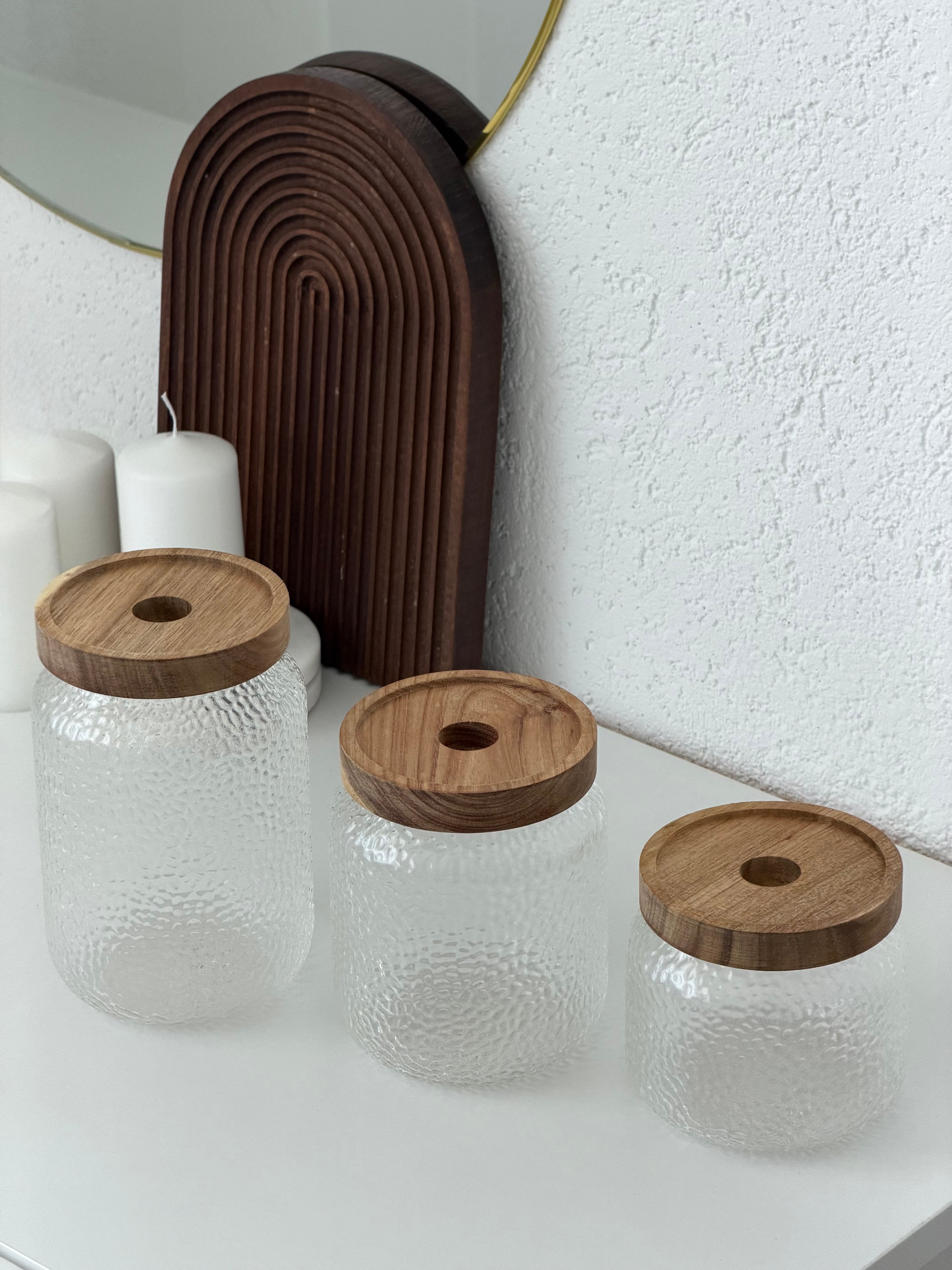 Lumo Vorratsglas Set mit Akazienholz Deckel 3-Teilig