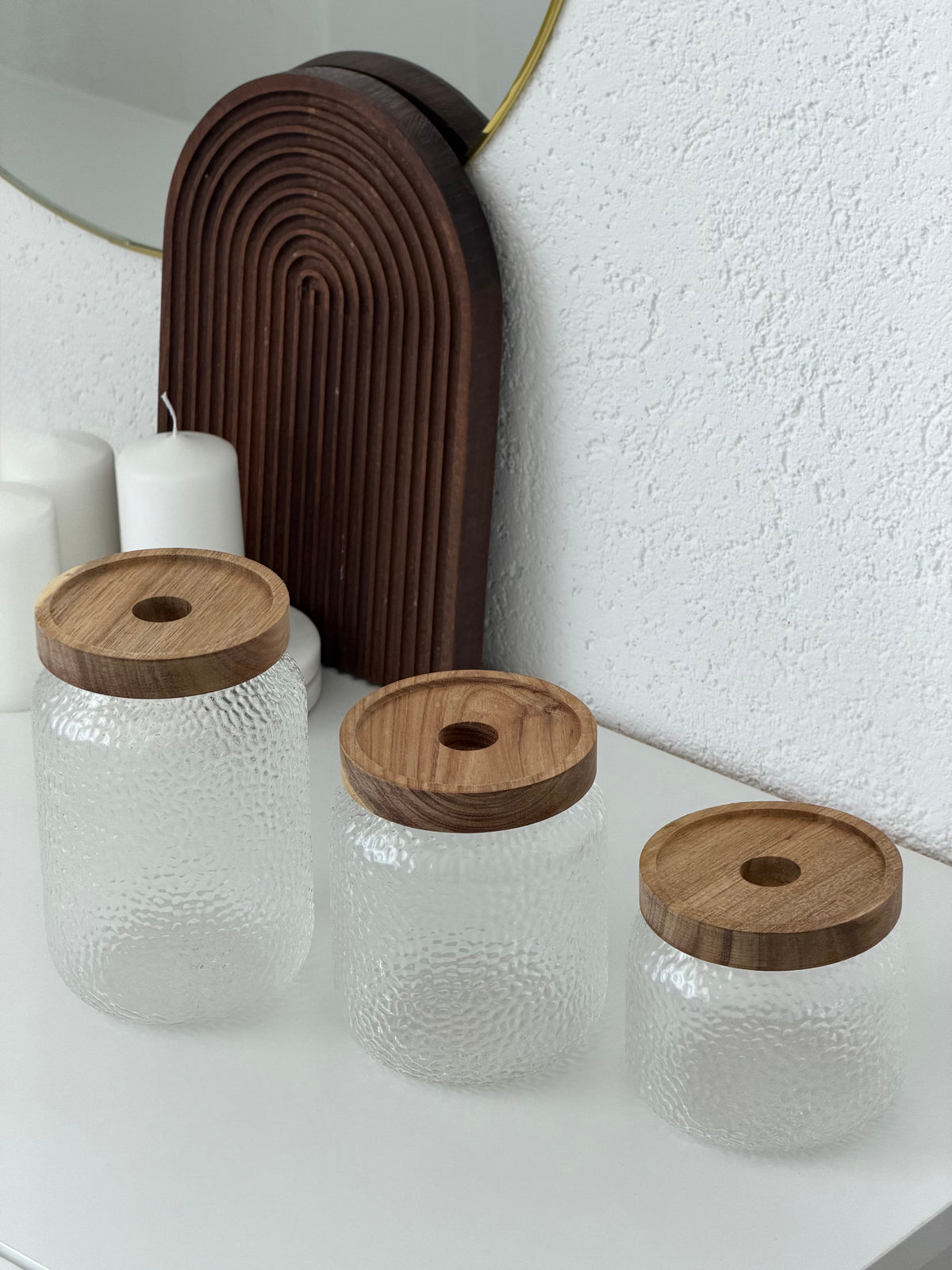 Lumo Vorratsglas Set mit Akazienholz Deckel 3-Teilig