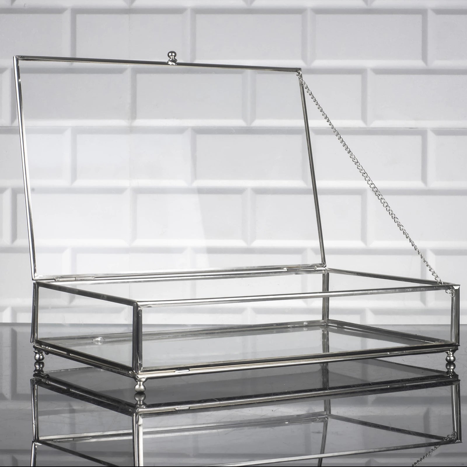 Zeyve Glaskasten in Silber 30 cm