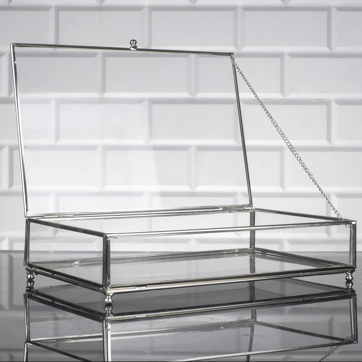 Zeyve Glaskasten in Silber 30 cm