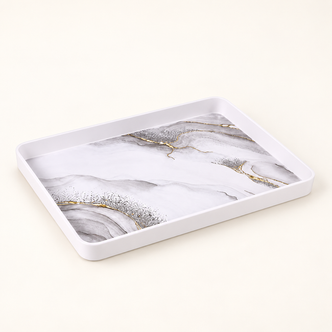 Bricard Melamin Tablett Rechteckig Weiß-Marmor 39x27 CM