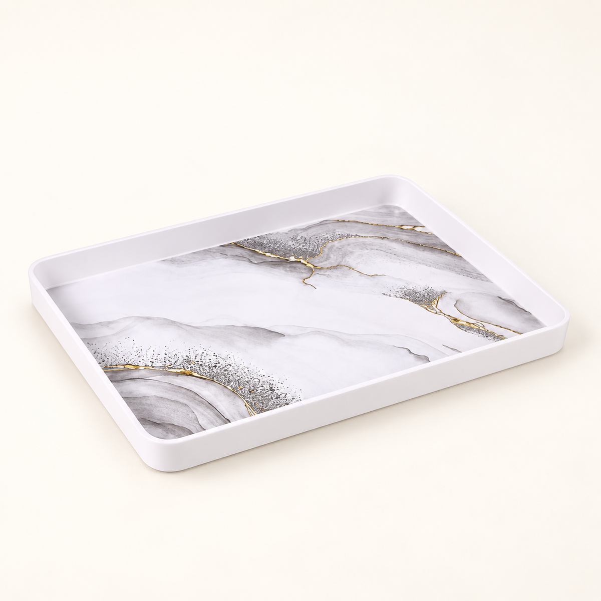 Bricard Melamin Tablett Rechteckig Weiß-Marmor 39x27 CM