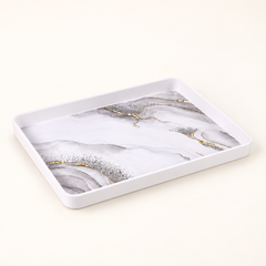 Bricard Melamin Tablett Rechteckig Weiß-Marmor 39x27 CM