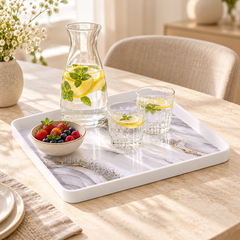 Bricard Melamin Tablett Rechteckig Weiß-Marmor 39x27 CM
