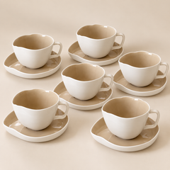Bonnes Kaffeetassen Set Weiß-Beige 12-Teilig