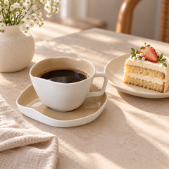 Bonnes Kaffeetassen Set Weiß-Beige 12-Teilig