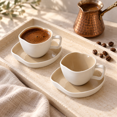 Bonnes Mokkatassen Set Weiß-Beige 12-Teilig