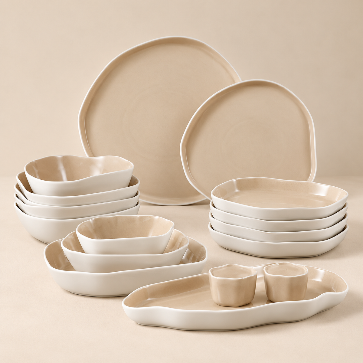 Bonnes Weiß Beige Geschirrset 27 teilig für 6 Personen