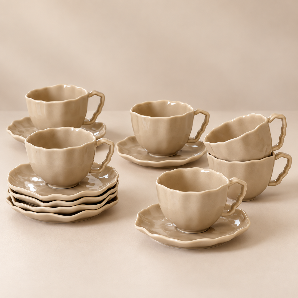Angles Mokkatassen Set Beige 12-Teilig
