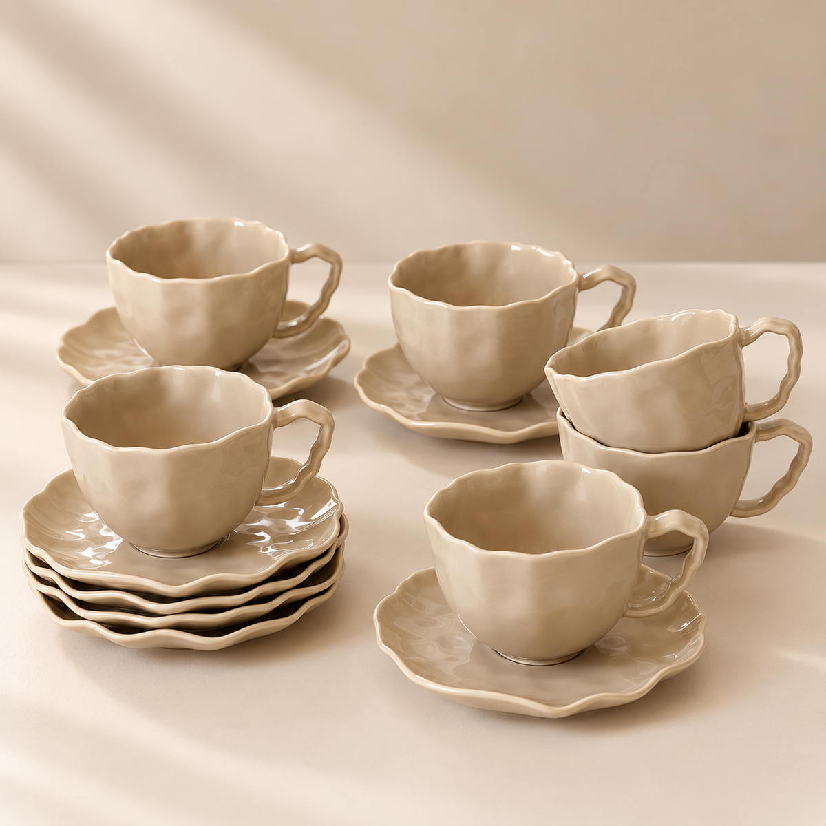 Angles Kaffeetassen Set Beige 12-Teilig