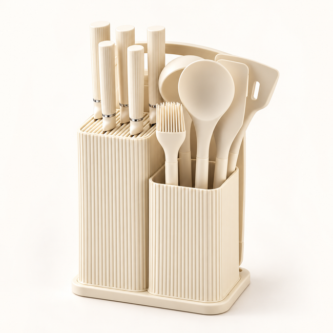 Ayla Küchenutensilien- und Messerset Beige 12-Tlg.