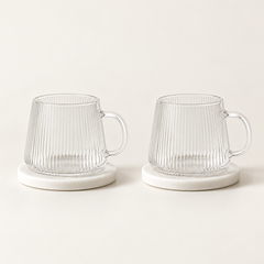 Riffel Teeglas mit Henkel 2er Set 280ml