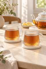 Riffel Teeglas mit Henkel 2er Set 280ml