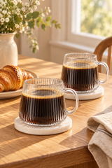 Riffel Teeglas mit Henkel 2er Set 280ml