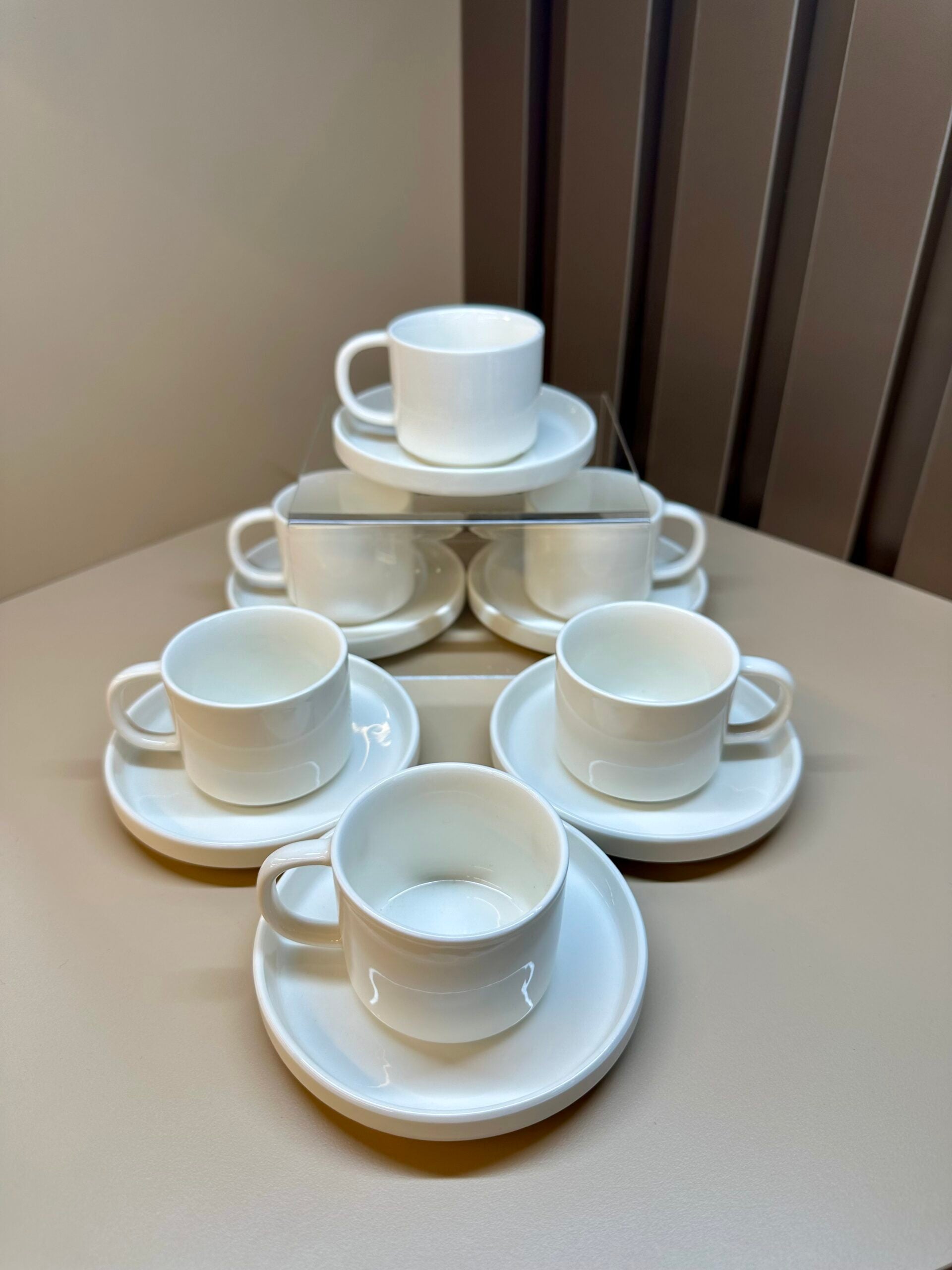 Mulex - Weiß Mokkatassen Set 12 Teilig für 6 Personen mit Rundem Henkel 90 ml