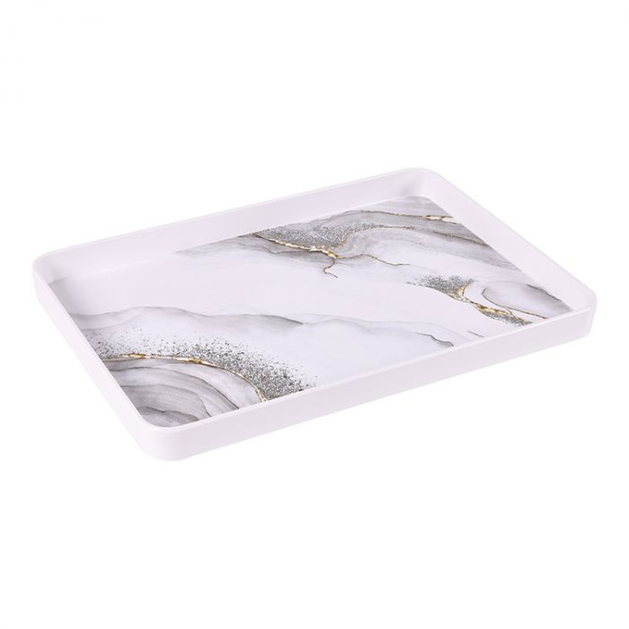 Bricard Melamin Tablett Rechteckig Weiß-Marmor 39x27 CM