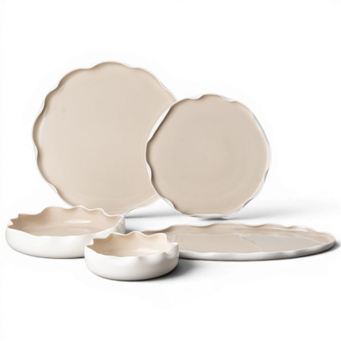 Nice Weiß Beige Geschirrset 25 teilig für 6 Personen