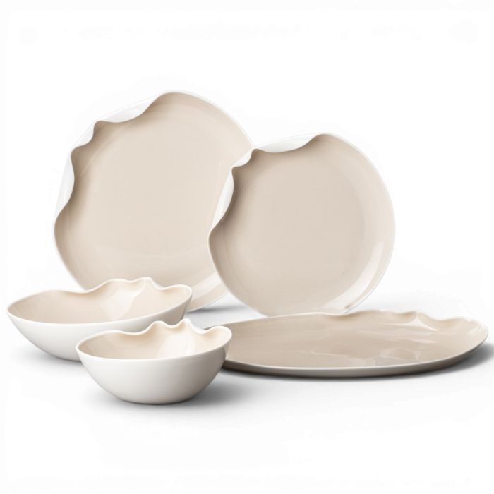 Miramas Weiß Beige Geschirrset 25 teilig für 6 Personen