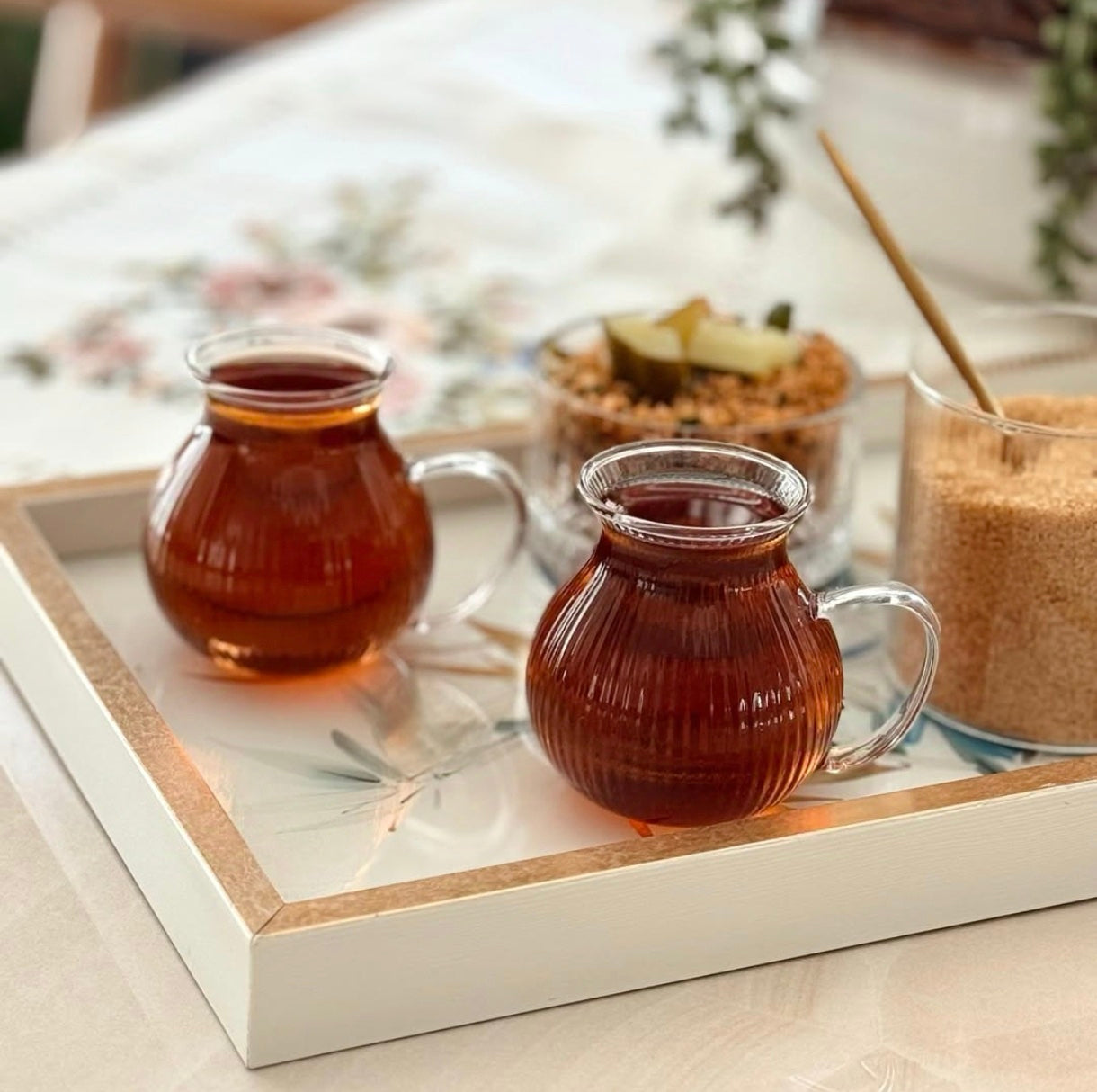 Olea Riffel 6er Teeglas mit Henkel 200ml