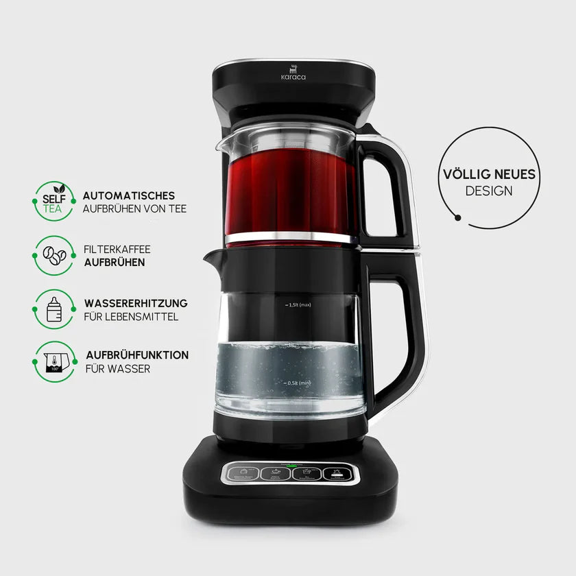 Karaca Çaysever Robotea Pro 4 in 1 Sprechende Automatische Glas-Teemaschine, Wasserkocher und Filterkaffeemaschine