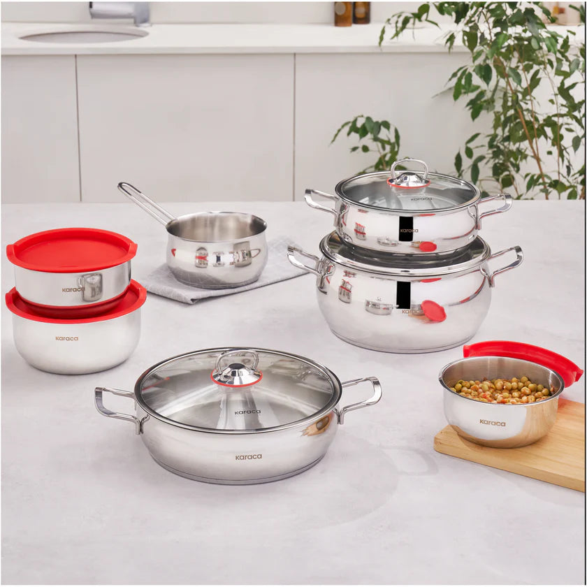 Karaca Induktions Stahl Kochgeschirr Set mit Vorratsbehälter