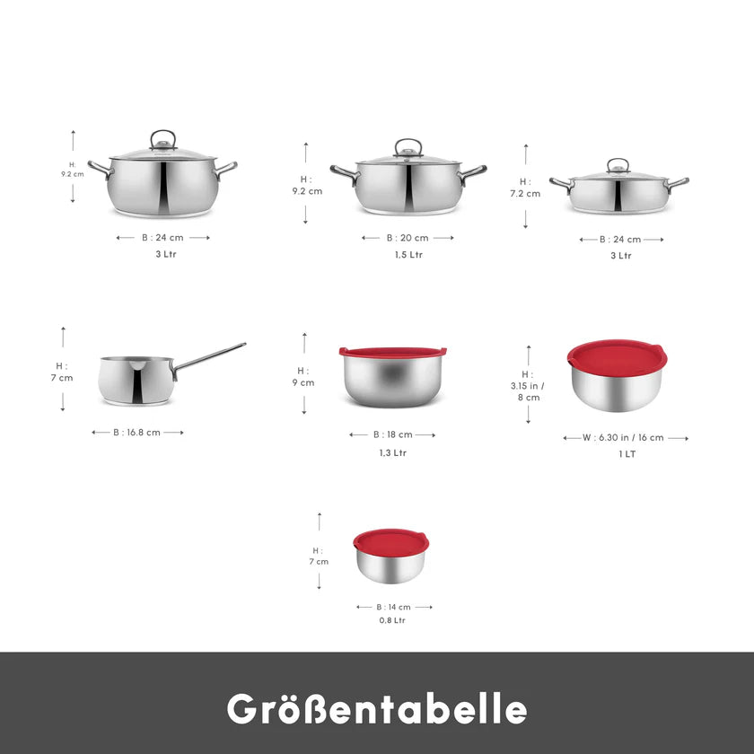 Karaca Induktions Stahl Kochgeschirr Set mit Vorratsbehälter